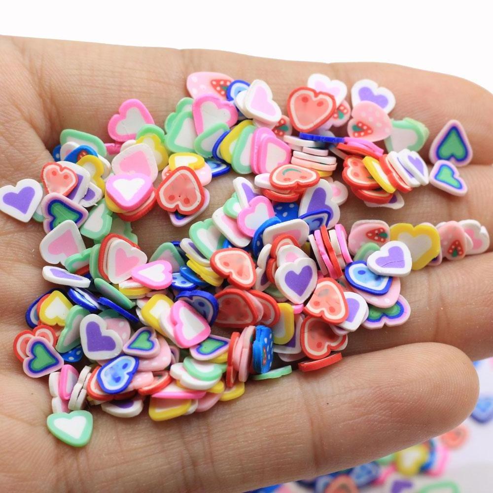 Hot Polymer Clay Heart Slice Colorful Love Sprinkles Soft Pottery Craft for Diy Slime Fillers