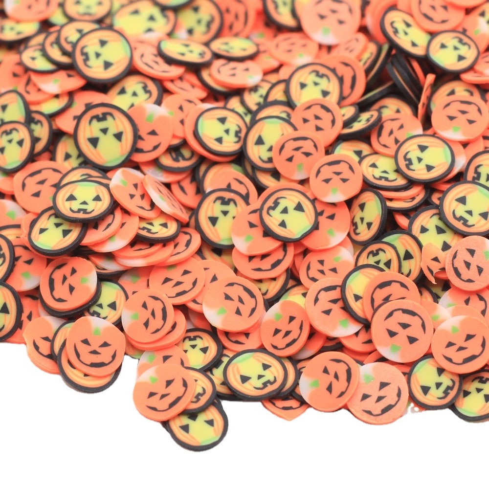 Halloween Crafts Accessories 5mm Pumpkin Slice Polymer Clay Sprinkles For DIY Resin Shaker Jewelry Stuff Slime Filling Phone Nai