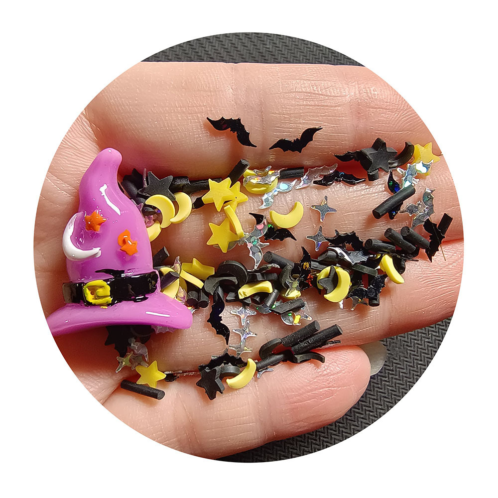 1Bag Halloween Themed Bat Moon Star Clay Sprinkles Witch Hat Resin Charm for Photo Frame Phone Case Scrapbook Decorations