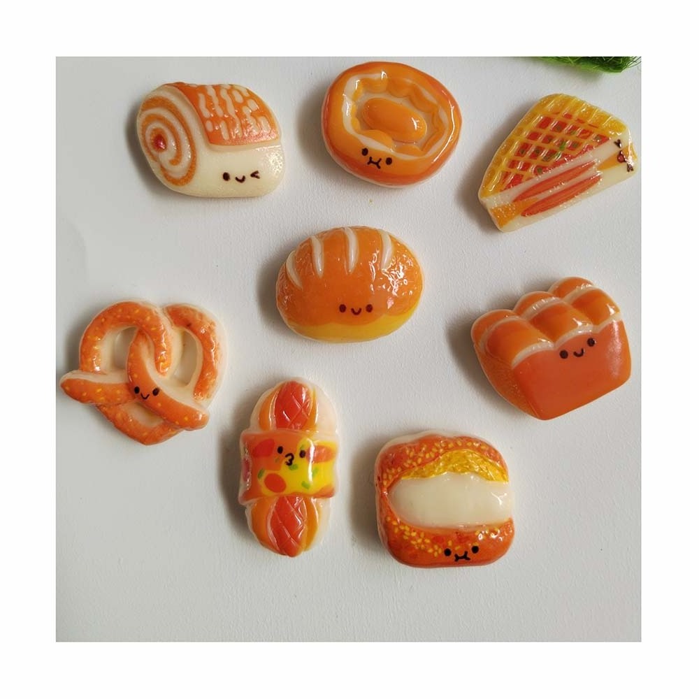 Bulk 100Pcs/Lot Kawaii Cartoon Bread Slime Charms Miniature Doll House Food Theme Embellishments For Crafts Hair Clips Decor