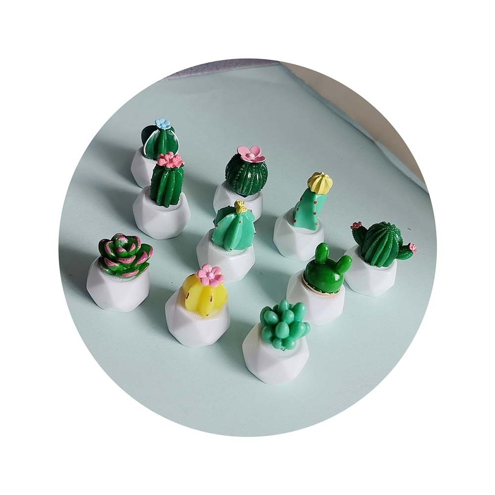 100pcs Fleshy Resin Mini Cactus Micro Ornament Doll House White Pot Plant  Home Desktop Decor