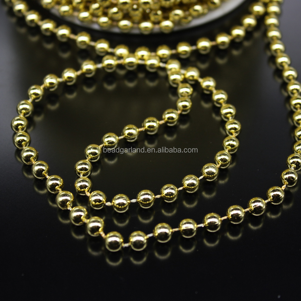 Wholesale Bead Factory Custom Round Shape Gold Color Mardi Gras Beads Plastic Beads Chains