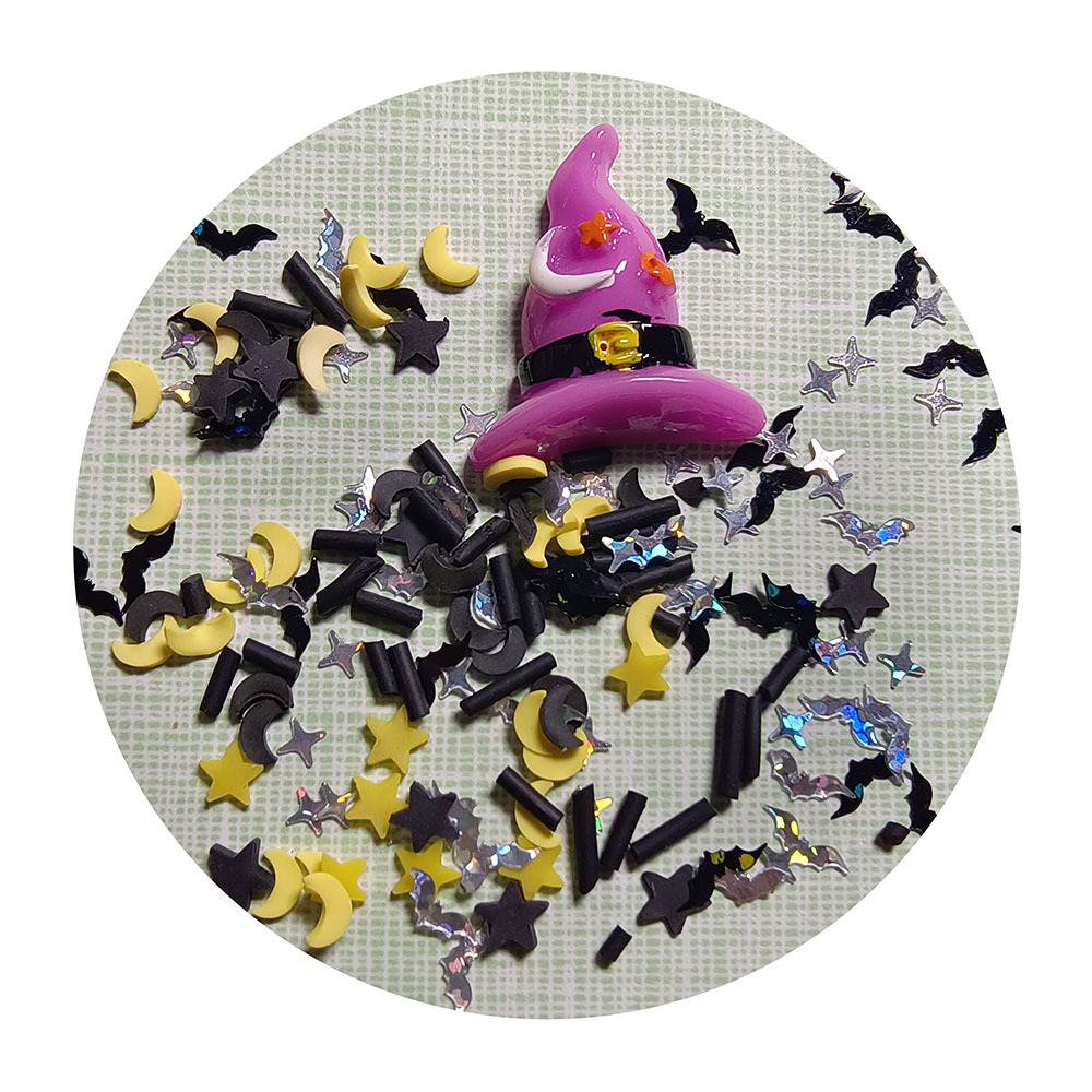 1Bag Halloween Themed Bat Moon Star Clay Sprinkles Witch Hat Resin Charm for Photo Frame Phone Case Scrapbook Decorations