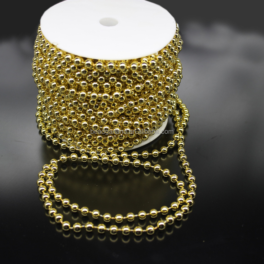 Wholesale Bead Factory Custom Round Shape Gold Color Mardi Gras Beads Plastic Beads Chains