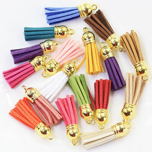 36 mm Leather Tassel Pendants Jewelry Faux Suede Tassel with Golden Silver Copper Topper for Key chain Bags Decorations