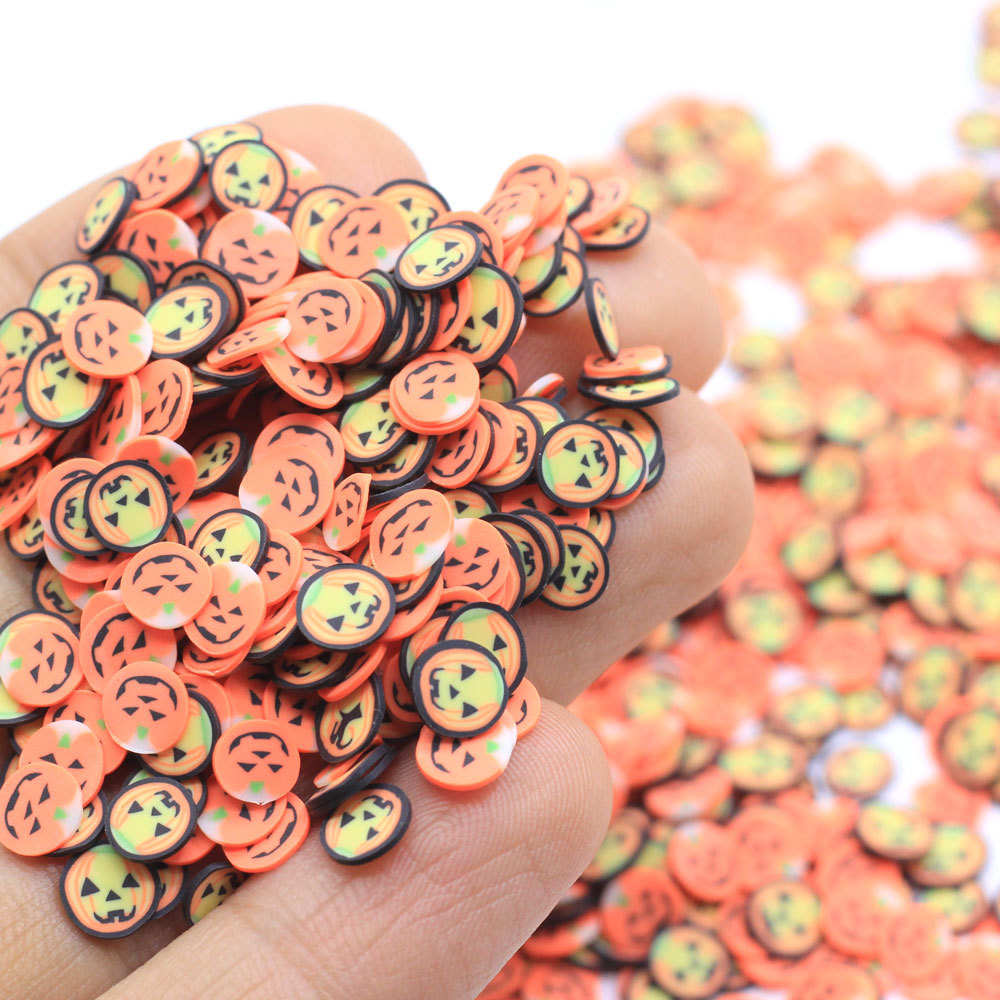 Halloween Crafts Accessories 5mm Pumpkin Slice Polymer Clay Sprinkles For DIY Resin Shaker Jewelry Stuff Slime Filling Phone Nai