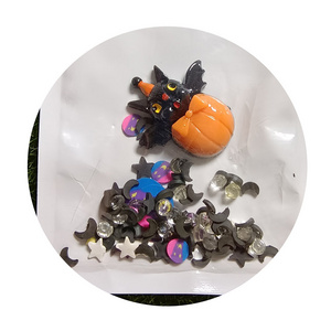 100bag Halloween Pumpkin Black Bat Cat Moon Star Assortment Polymer Clay Slices Resin Charm for Halloween Themed Decoration