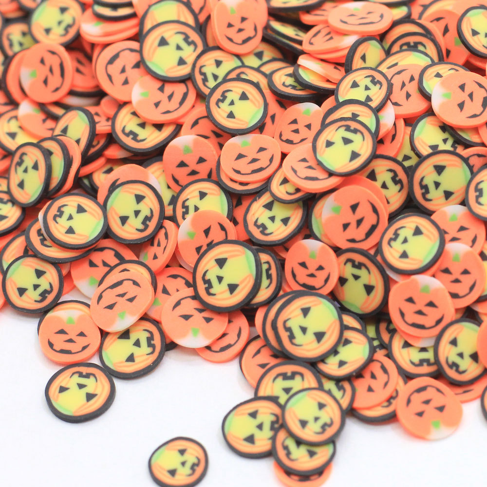 Halloween Crafts Accessories 5mm Pumpkin Slice Polymer Clay Sprinkles For DIY Resin Shaker Jewelry Stuff Slime Filling Phone Nai