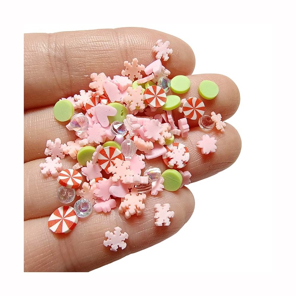 Pink Snowflake Soft Polymer Clay Stickers Cherry Flower Slice Sprinkles fit Girls Women Nail Beauty DIY Crafts Slime Material