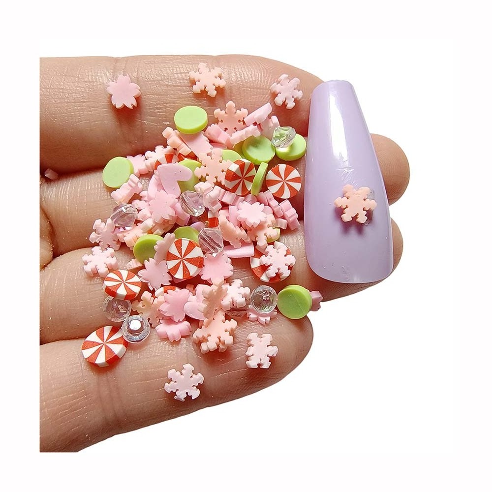 Pink Snowflake Soft Polymer Clay Stickers Cherry Flower Slice Sprinkles fit Girls Women Nail Beauty DIY Crafts Slime Material