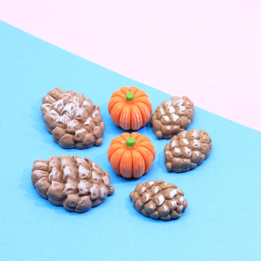 Autumn Fairy Garden Mini Figurines Pumpkin Pine Cones Resin Charms for Diy House Play Dolls Landscape Miniatures