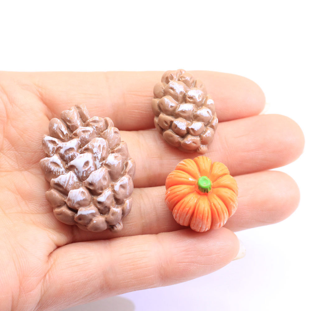 Autumn Fairy Garden Mini Figurines Pumpkin Pine Cones Resin Charms for Diy House Play Dolls Landscape Miniatures