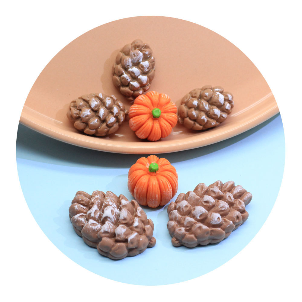 Autumn Fairy Garden Mini Figurines Pumpkin Pine Cones Resin Charms for Diy House Play Dolls Landscape Miniatures