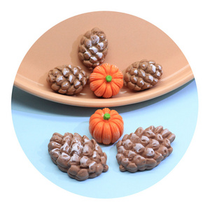 Autumn Fairy Garden Mini Figurines Pumpkin Pine Cones Resin Charms for Diy House Play Dolls Landscape Miniatures