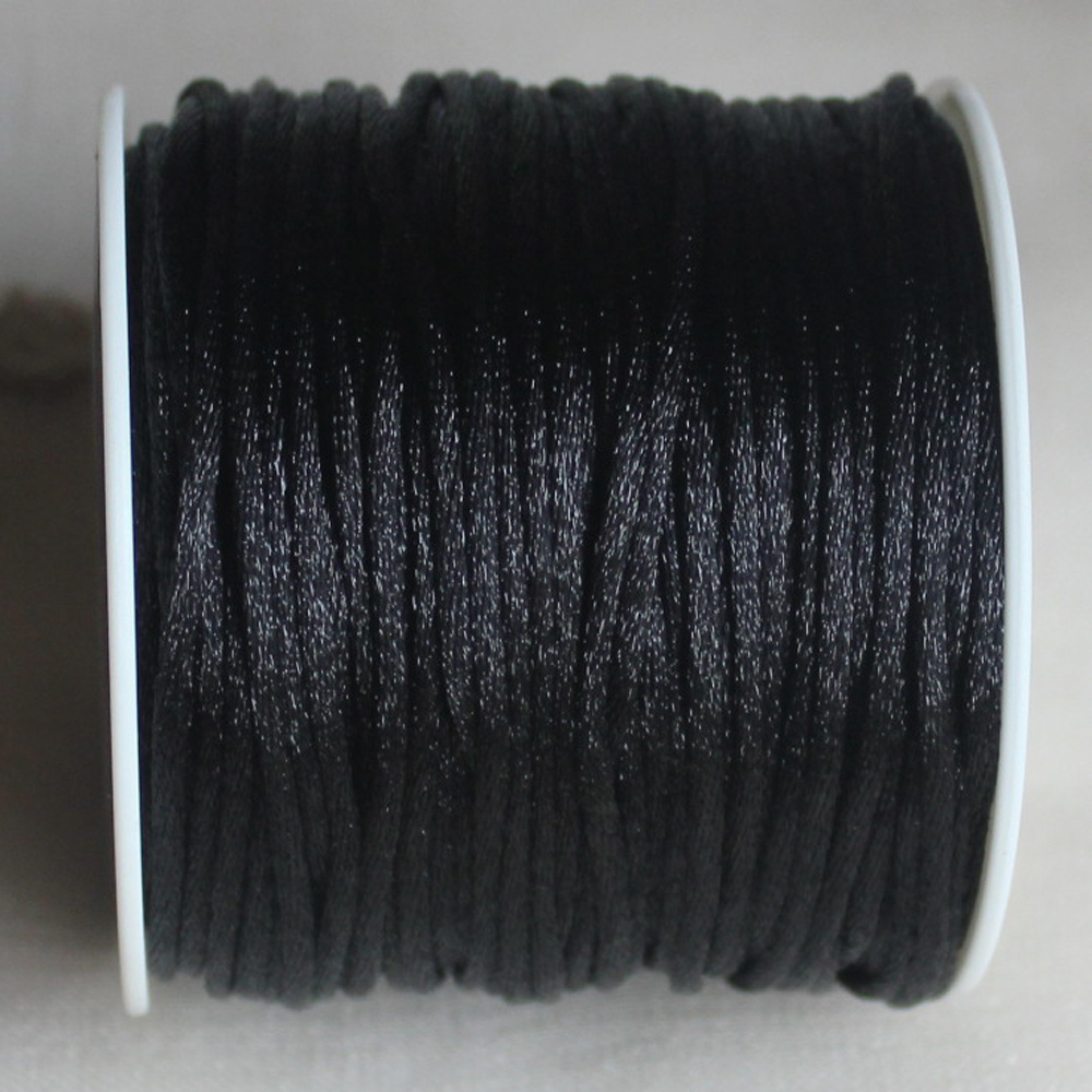 1mm Chinese Knotting Silk Macrame Cord Nylon Black Rattail Satin Beading Cords Braided Jewelry String Thread