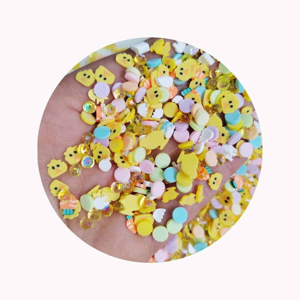 Cartoon animal mixed polymer clay slices yellow duck chick white rabbit carrot polymer clay DIY slime