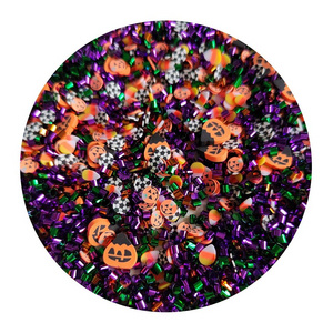 Halloween Pumpkin Polymer Clay Slices Mix Green and Purple Beads Sprinkles for DIY Clay Sprinkles Slime Filler