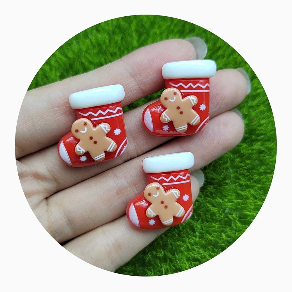 Assorted of Resin Christmas Charms Cartoon Reindeer Bell Candle Boots Snowman Stickers fit Hair Bow Cell Phone Case Decorations