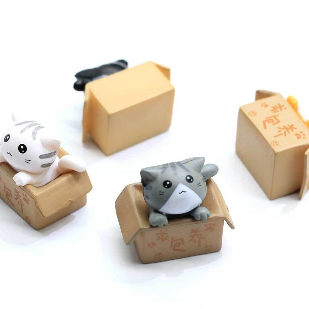 Cute 3D Little Box Cat Figurine Resin Charm For Key Chain Women Men Kawaii Kitten Car Keychain Pendant