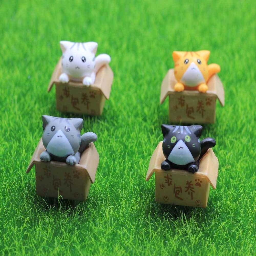 Cute 3D Little Box Cat Figurine Resin Charm For Key Chain Women Men Kawaii Kitten Car Keychain Pendant