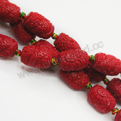 Fashion drum shape carved mermaid design red coral beads gemstone beads