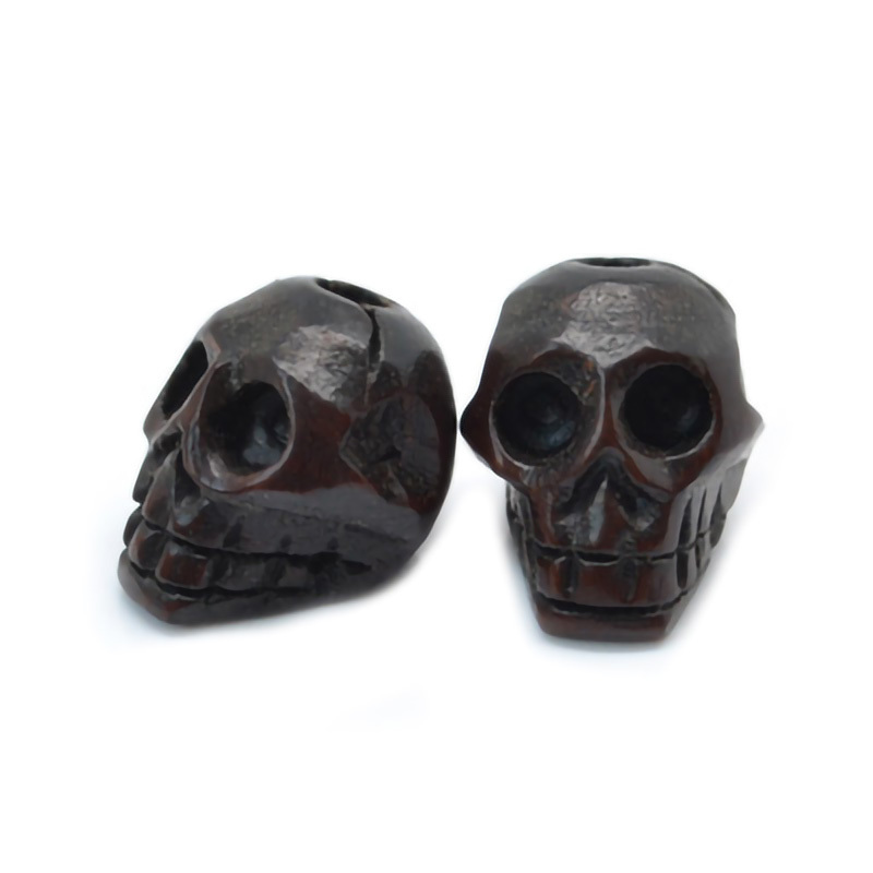 2023 hot sale carved antique looking natural hardwood SKULL beads 6mm 14mm 15mm 16mm 21mm  for diy jewelry making