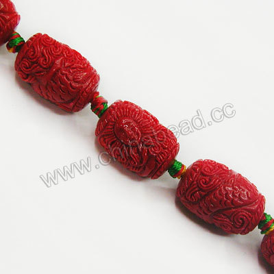 Fashion drum shape carved mermaid design red coral beads gemstone beads