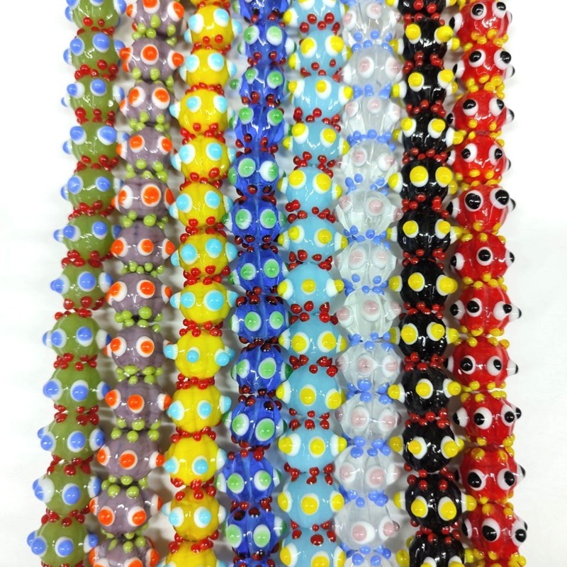 Hot selling multi colors handmade lampwork murano glass pumpkin shape bumpy eyes of evil beads for diy jewelry making