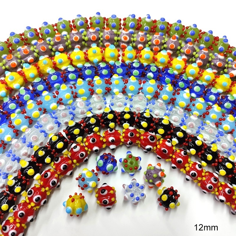 Hot selling multi colors handmade lampwork murano glass pumpkin shape bumpy eyes of evil beads for diy jewelry making