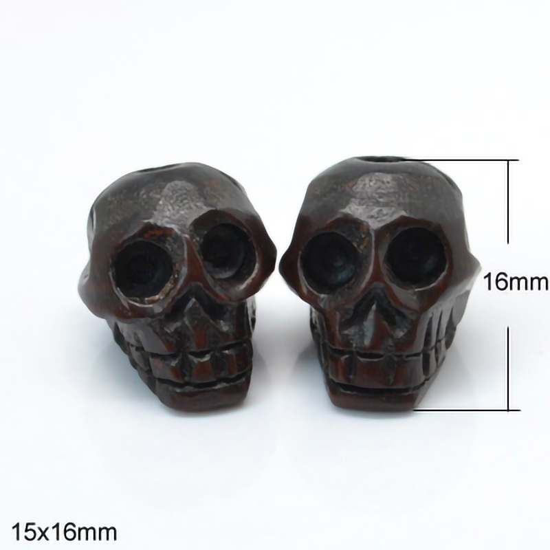 2023 hot sale carved antique looking natural hardwood SKULL beads 6mm 14mm 15mm 16mm 21mm  for diy jewelry making