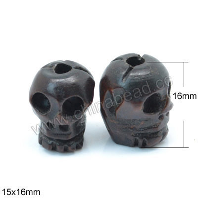 2023 hot sale carved antique looking natural hardwood SKULL beads 6mm 14mm 15mm 16mm 21mm  for diy jewelry making