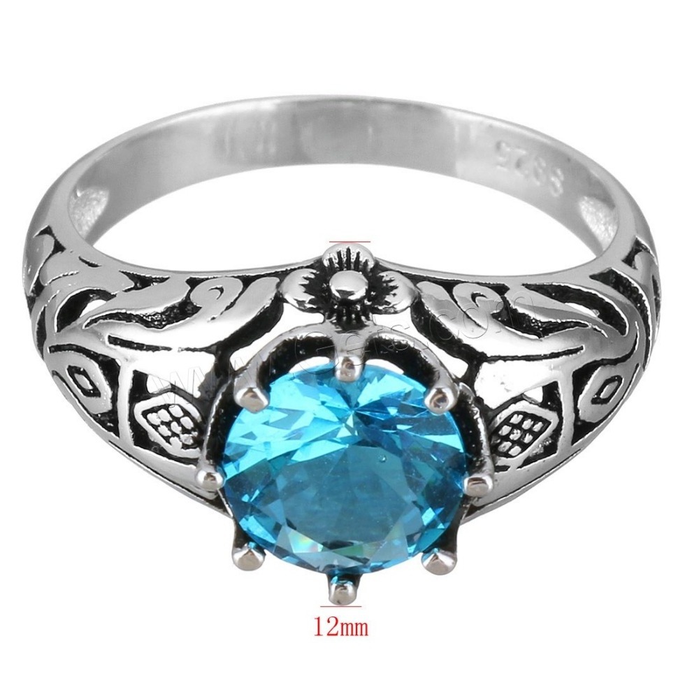 Wholesale fashion thailand 925 silver ring for man with blue cubic zirconia