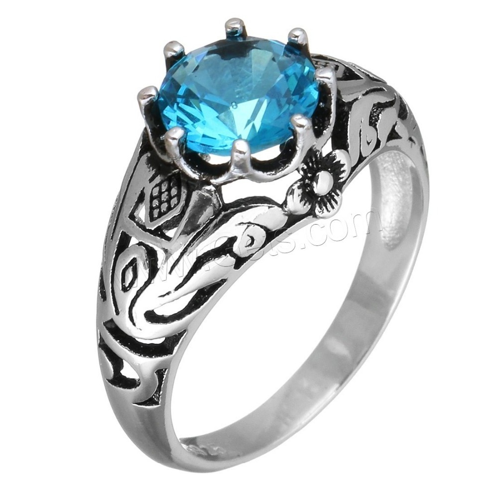 Wholesale fashion thailand 925 silver ring for man with blue cubic zirconia