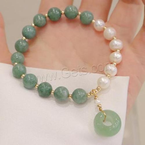 Jade Burma jewelry Bracelet with Green Aventurine & Freshwater Pearl & Zinc Alloy for woman mixed colors Approx 19cm 1545834