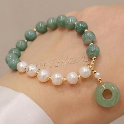 Jade Burma jewelry Bracelet with Green Aventurine & Freshwater Pearl & Zinc Alloy for woman mixed colors Approx 19cm 1545834