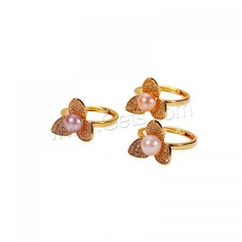 gold color plated Adjustable Cultured Freshwater Pearl Finger Ring for woman Brass micro pave cubic zirconia 1650326