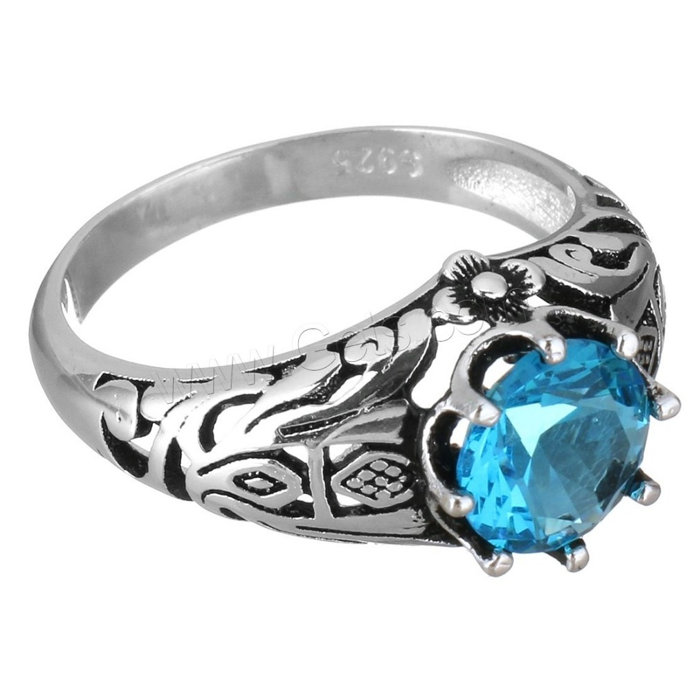 Wholesale fashion thailand 925 silver ring for man with blue cubic zirconia