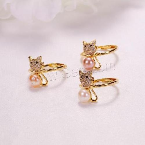 gold color plated Adjustable Cultured Freshwater Pearl Finger Ring for woman Brass micro pave cubic zirconia 1650326