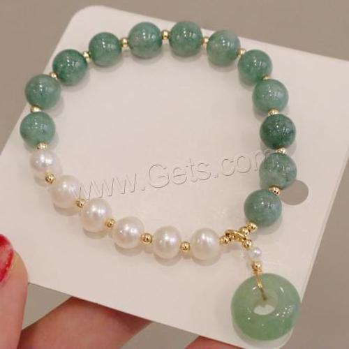 Jade Burma jewelry Bracelet with Green Aventurine & Freshwater Pearl & Zinc Alloy for woman mixed colors Approx 19cm 1545834