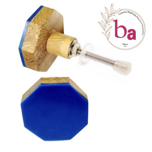 Handicraft Royal Blue Resin Wood Brass drawer door cabinet knobs & Pull Handle [HBRMW 243]