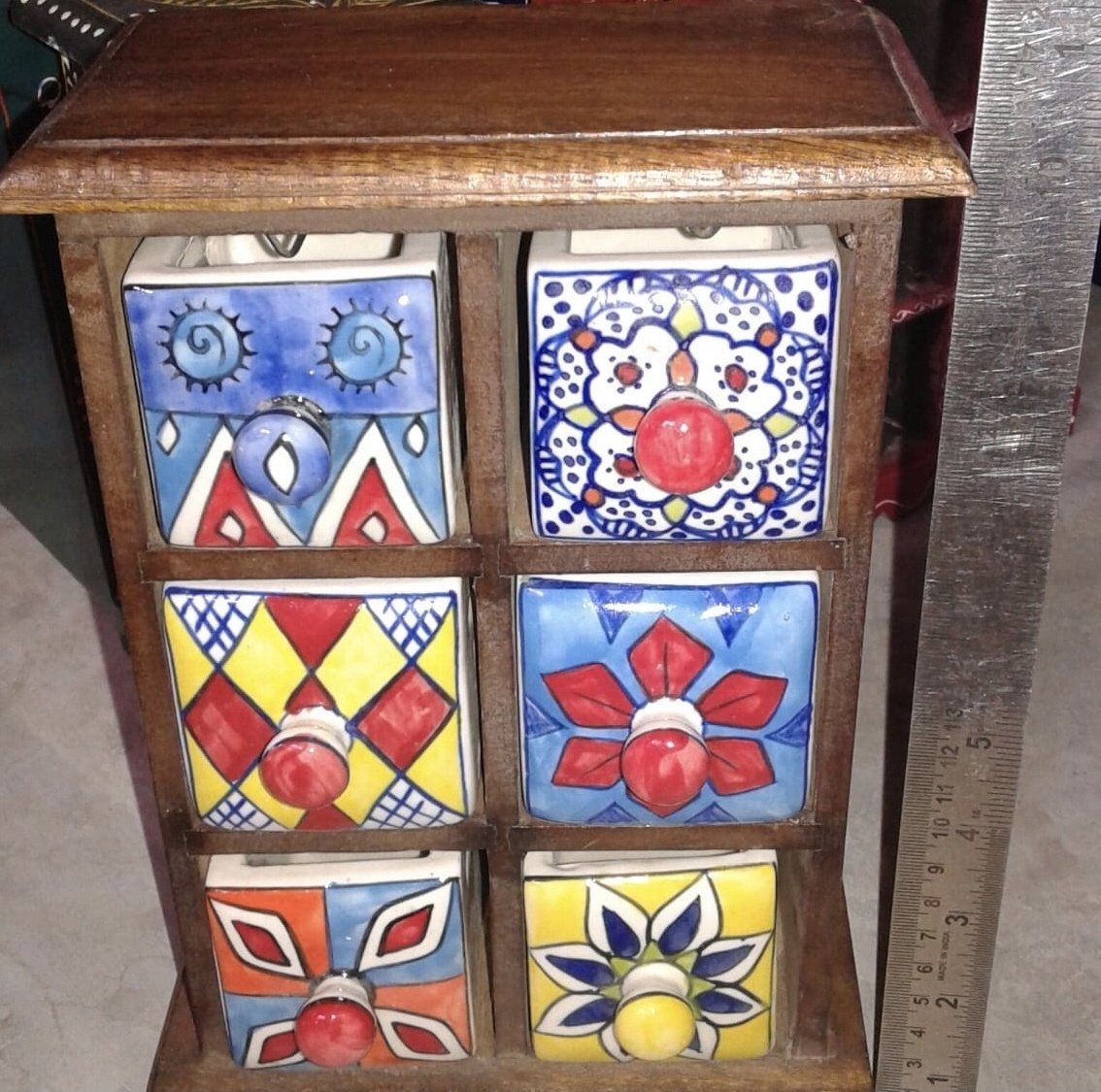 Hand painted Wooden Chest Of Ceramic Drawers Spice Box & Gift Wooden Craft