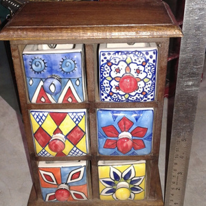 Hand painted Wooden Chest Of Ceramic Drawers Spice Box & Gift Wooden Craft