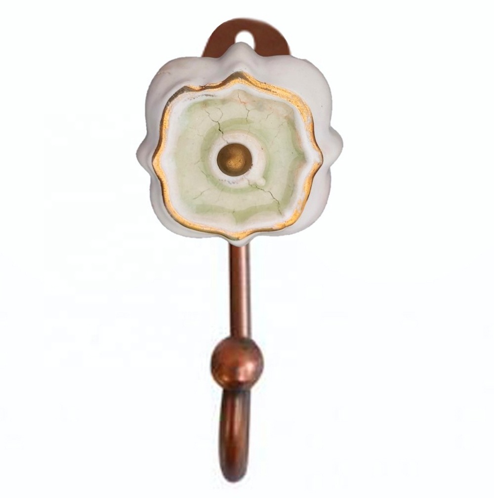 Moroccan Gold Hand Painted Crackle Glaze Ceramic Knobs Antique Wall Coat Hook  [CIH 206]