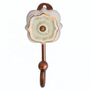 Moroccan Gold Hand Painted Crackle Glaze Ceramic Knobs Antique Wall Coat Hook  [CIH 206]