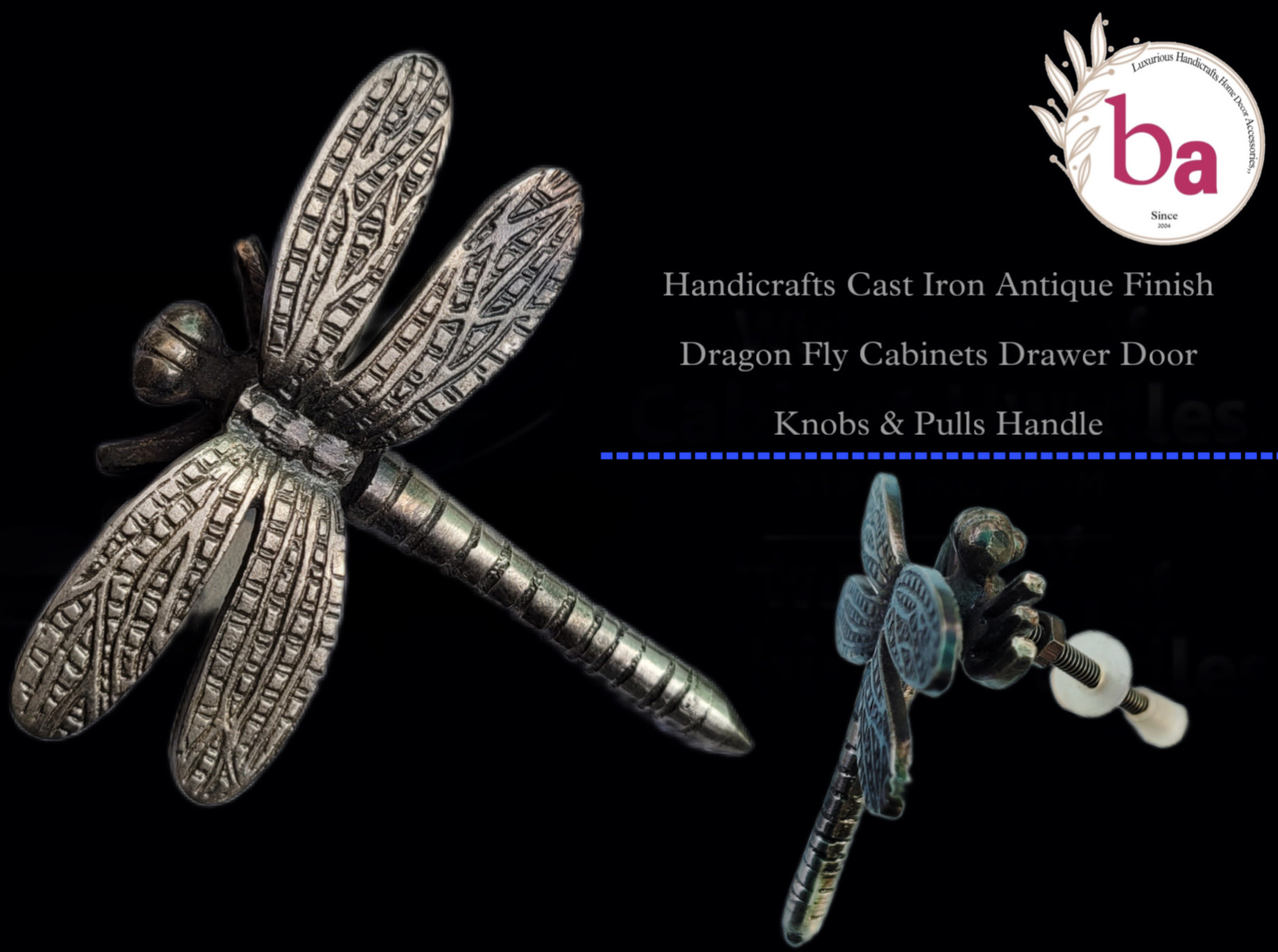 Handicrafts Cast iron Dragon Fly cabinets drawer door Antique Finish Knobs & Pulls Handle