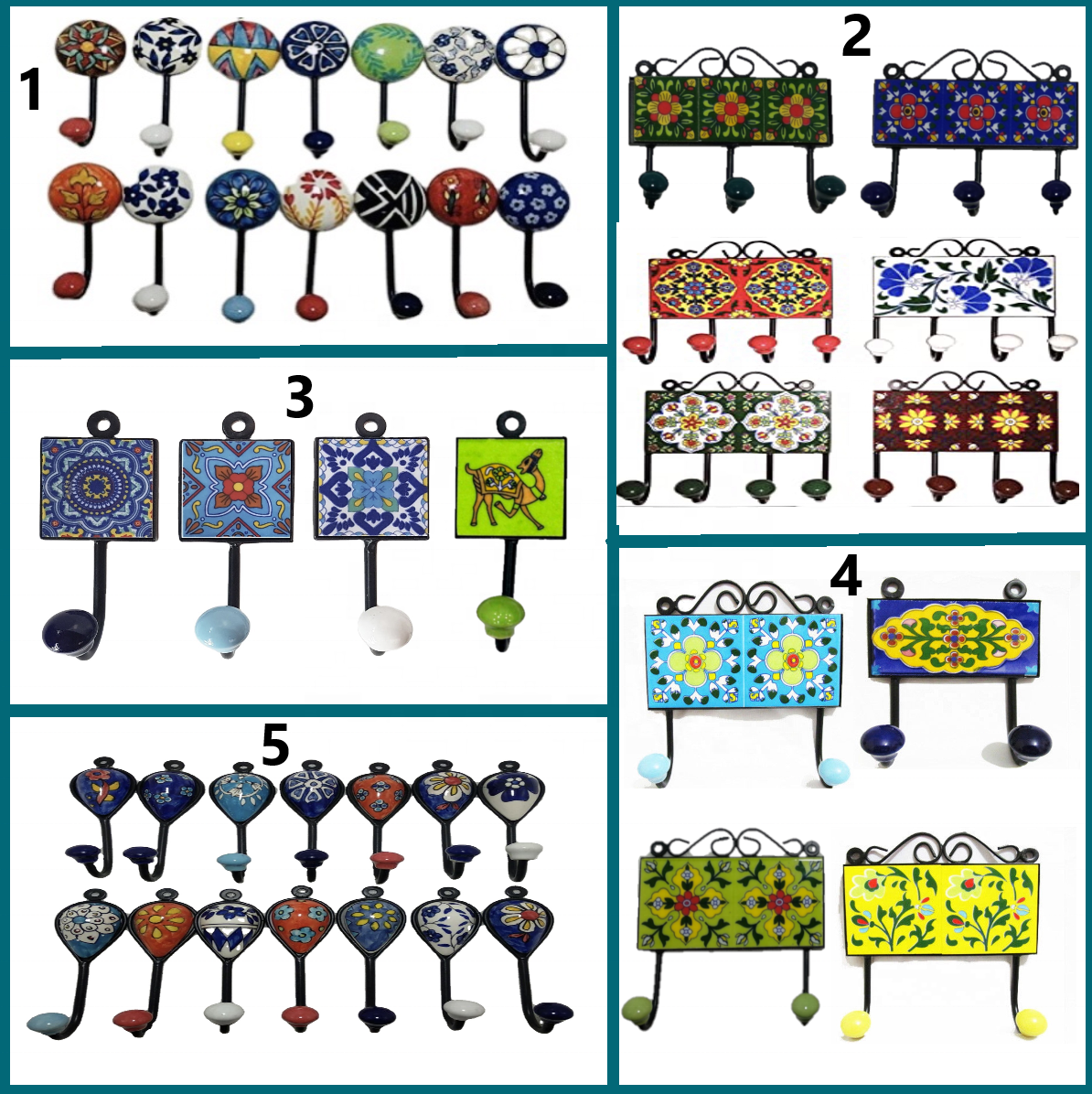 Direct Craftsman and Factory Price Hand crafted wall metal hardware Hanger/Wall Coat hooks with ceramic tile [CIH 196]