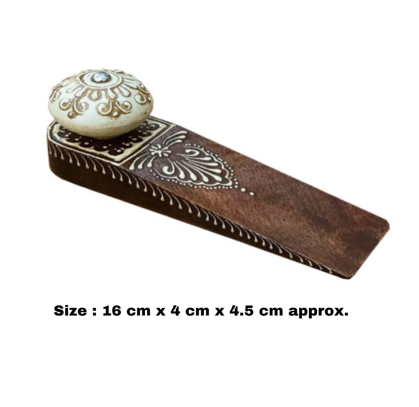 Gift Items Retro Vintage Traditional Brown Wooden Door Stopper Wedge with Ceramic Knob