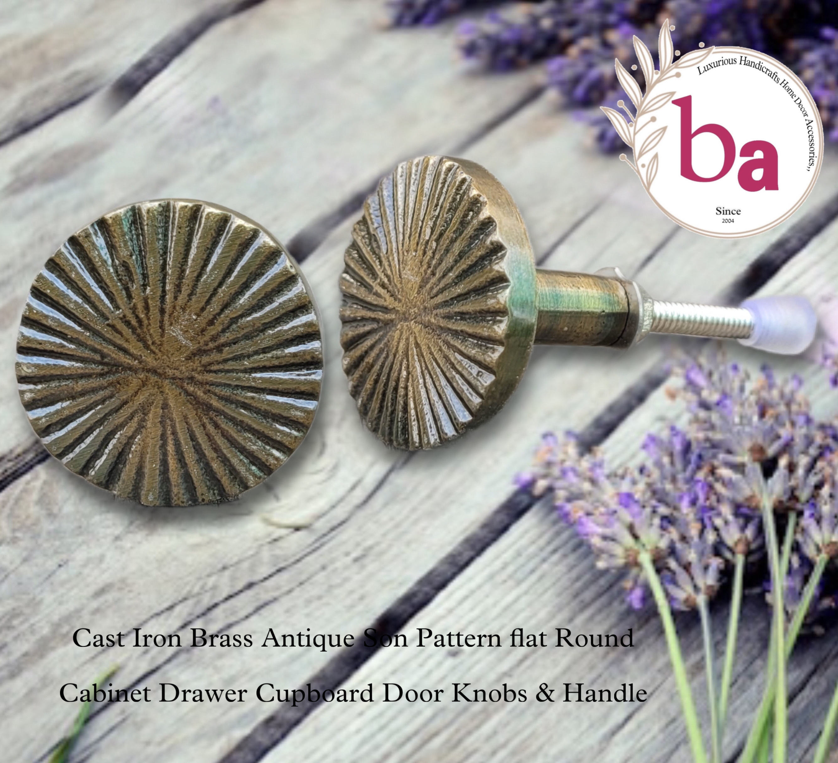 Cast Iron Brass Antique Son Pattern flat Round  Cabinet Drawer Cupboard Door Knobs & Handle