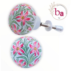 Wooden Floral hand painted Knobs Door Drawer Cabinet Cupboards Handle & Pulls