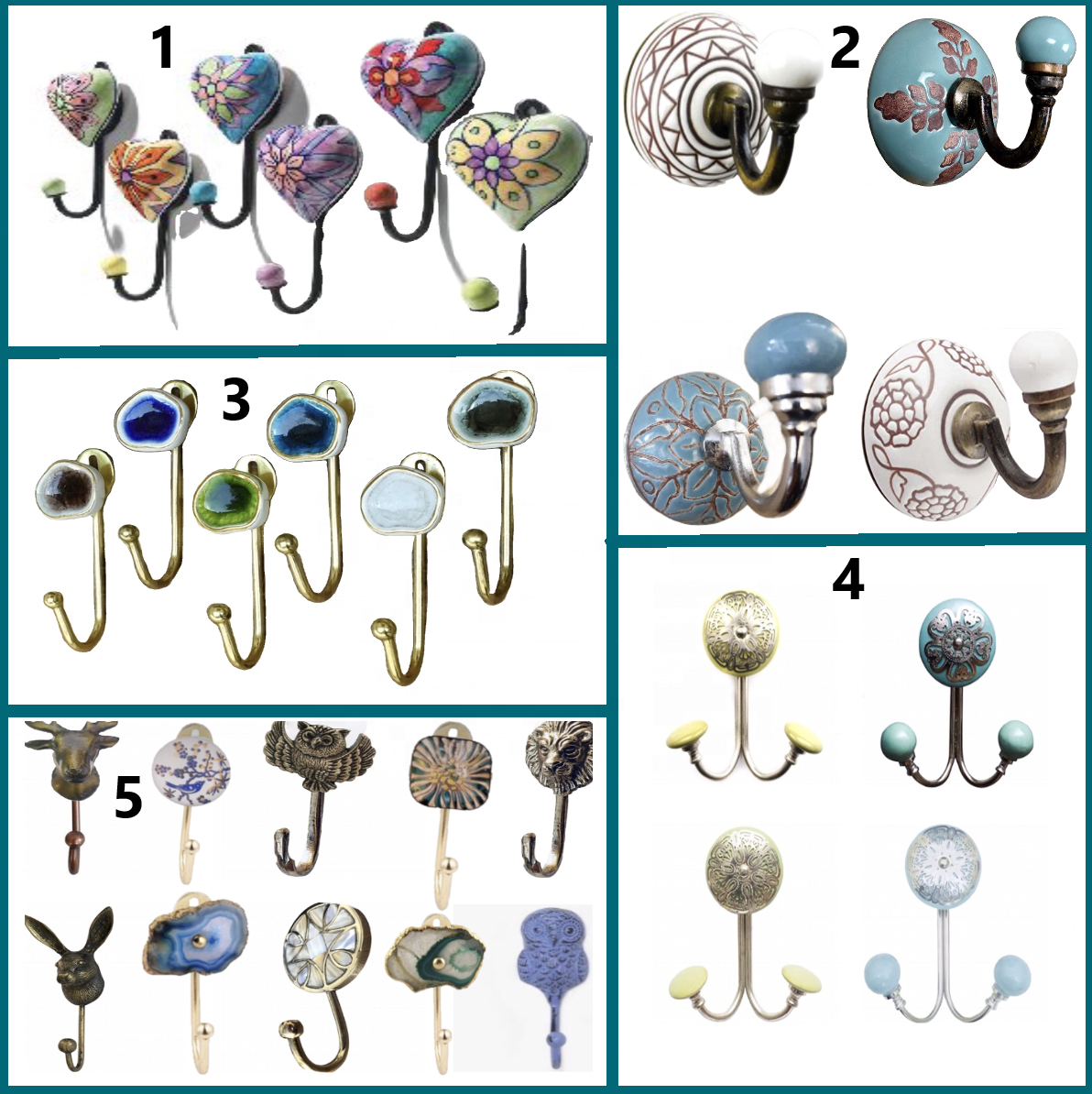 Direct Craftsman and Factory Price Hand crafted wall metal hardware Hanger/Wall Coat hooks with ceramic tile [CIH 196]